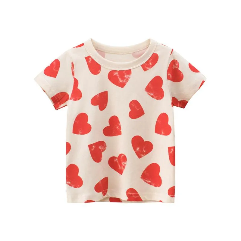 Heart Print Short Sleeve T-shirt for Toddler Girls