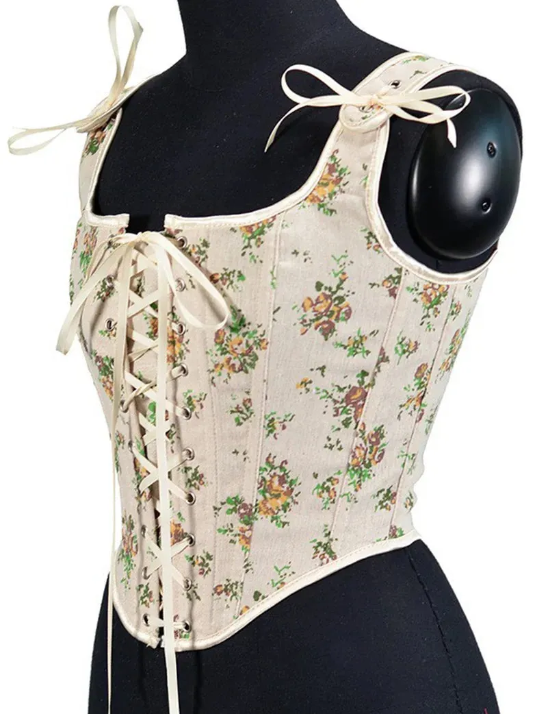 Women Pastoral Renaissance Green Floral Corset