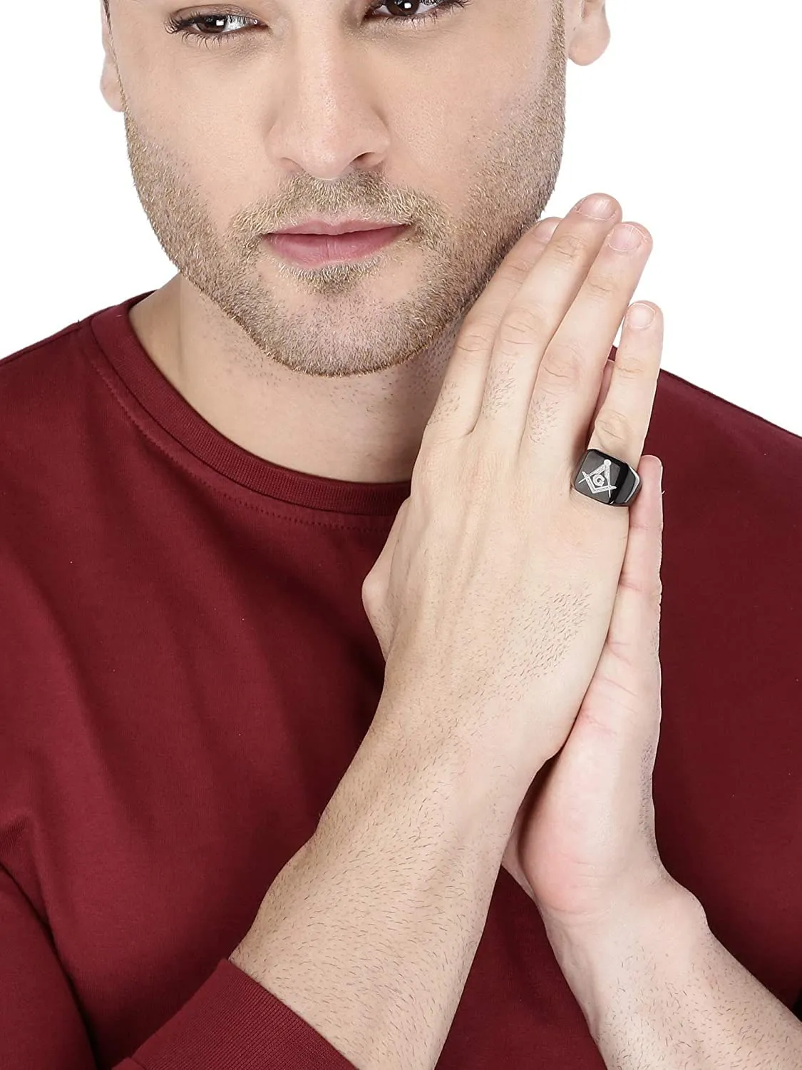Yellow Chimes Rings for Men Rock Cool Casual Ring AG Masonic Logo Religious Freemason Symbol Black Titanium Steel Ring for Men & Boys. (8)